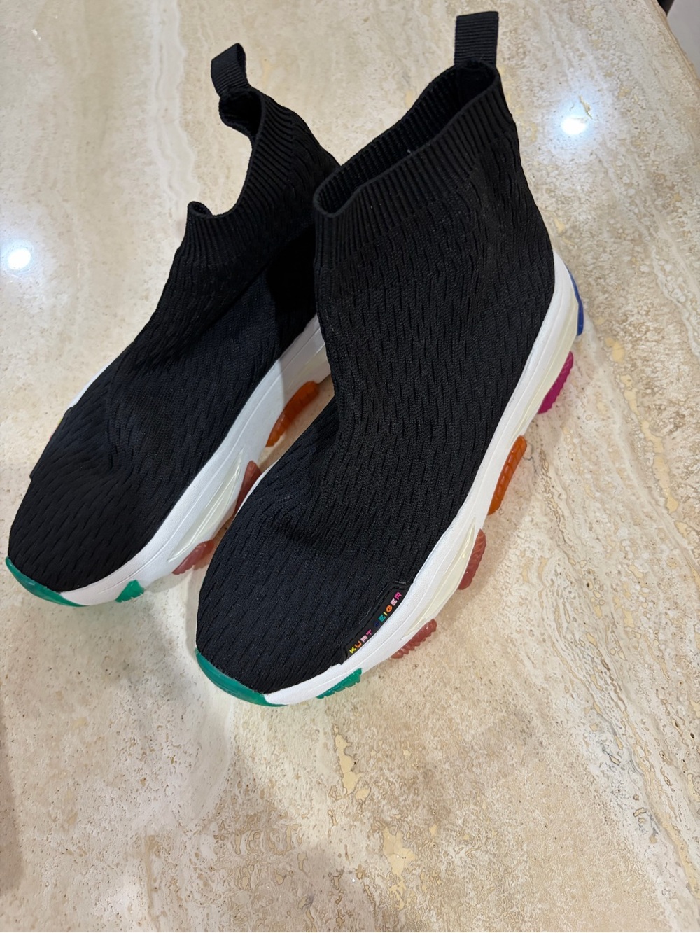 Kurt Geiger Black Knit Slip-On Sneakers with Multicolor Outsole Pods